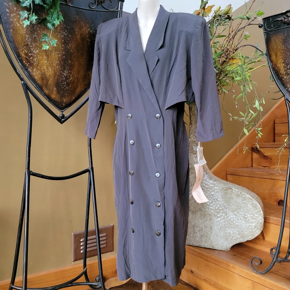 NEW Vintage 80s Dress Michael Blair Double Breasted Trench Long Layered Look S